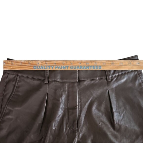 Calvin Klein Faux Leather Pants Sz 8 Brown Straight Leg Mid Rise Minimalist NWOT - Picture 8 of 14